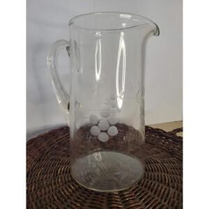 Tall Clear Glass Grapes Pitcher Etched Fruit Water Juice Carafe Classic Elegant